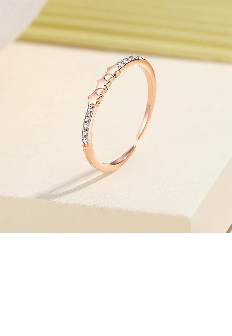 925 Sterling Silver Plated Rose Gold Simple Fashion Star Geometric Adjustable Open Ring With Cubic Zirconia - Luxurious Look
