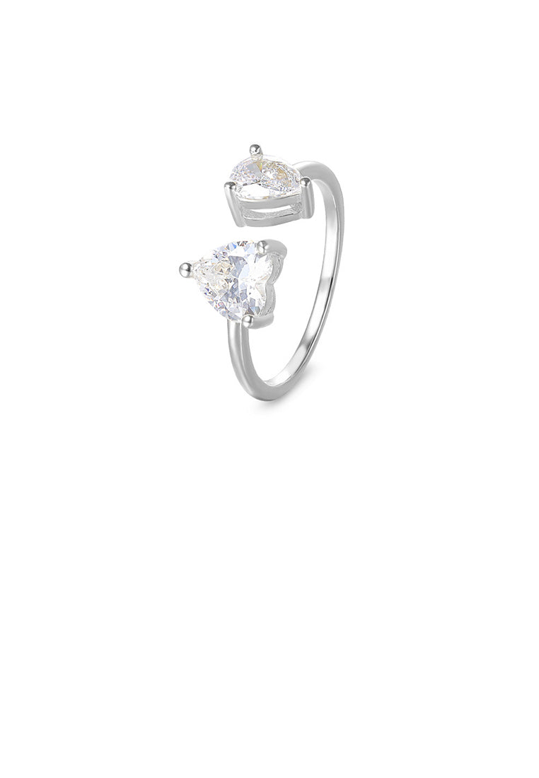 925 Sterling Silver Fashion Simple Heart Shape Geometric Adjustable Open Ring With Cubic Zirconia - Luxurious Look