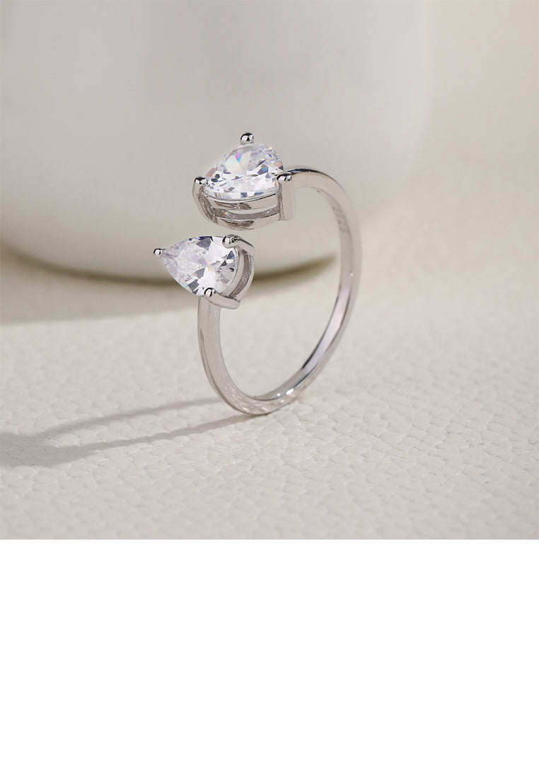 925 Sterling Silver Fashion Simple Heart Shape Geometric Adjustable Open Ring With Cubic Zirconia - Luxurious Look