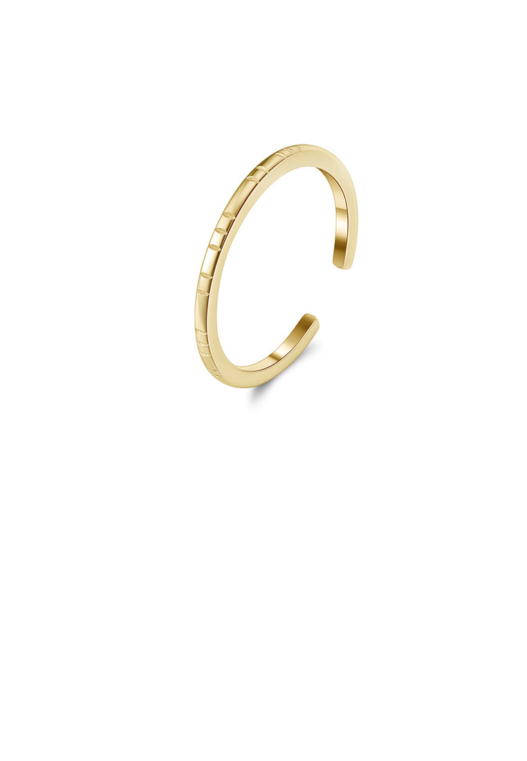 925 Sterling Silver Plated Gold Simple and Fashion Line Pattern Geometric Adjustable Open Ring