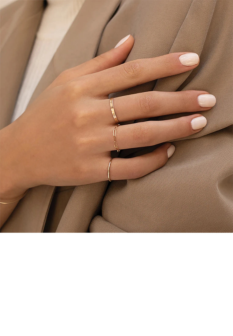 925 Sterling Silver Plated Gold Simple and Fashion Line Pattern Geometric Adjustable Open Ring