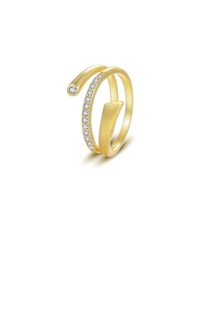 925 Sterling Silver Plated Gold Simple Personality Line Geometric Double-layer Adjustable Ring with Cubic Zirconia - Luxurious Look