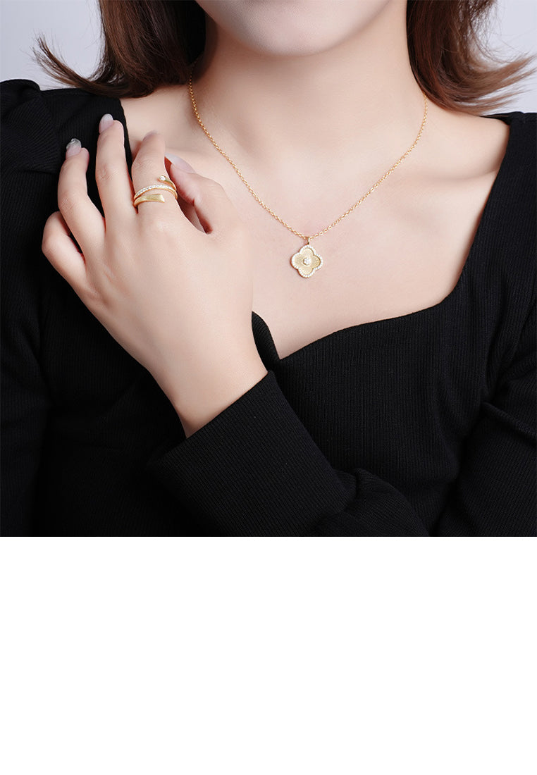 925 Sterling Silver Plated Gold Simple Personality Line Geometric Double-layer Adjustable Ring with Cubic Zirconia - Luxurious Look