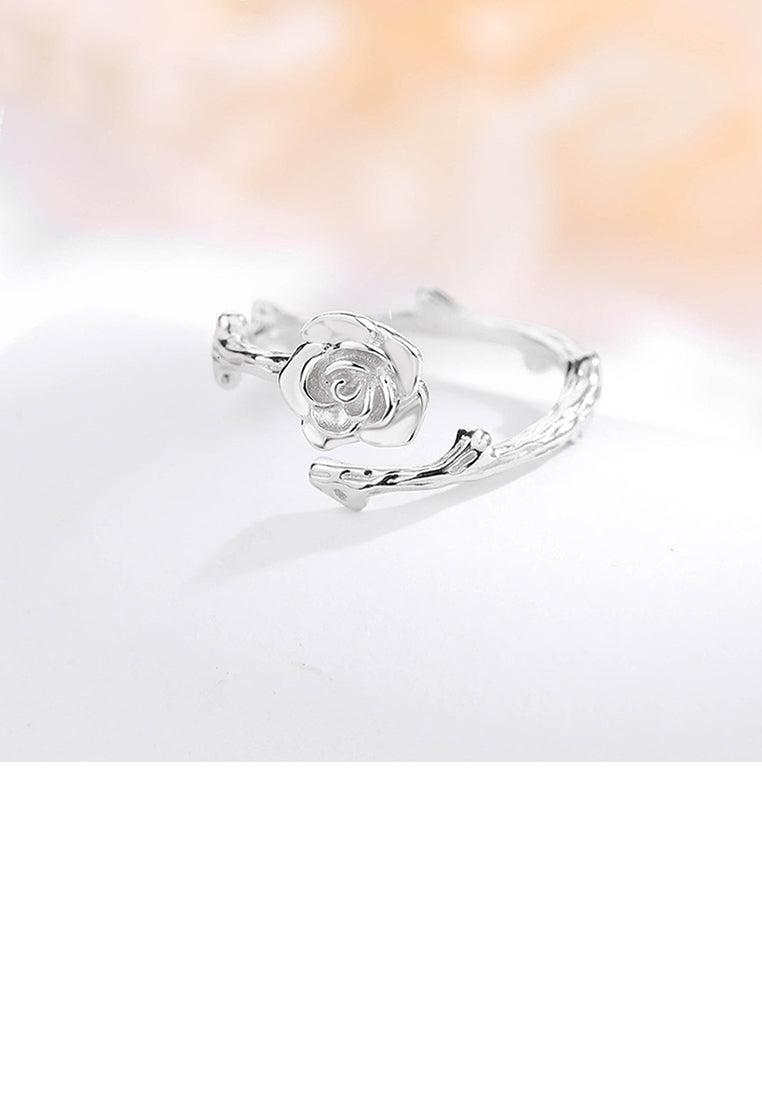 925 Sterling Silver Simple Fashion Rose Adjustable Open Ring