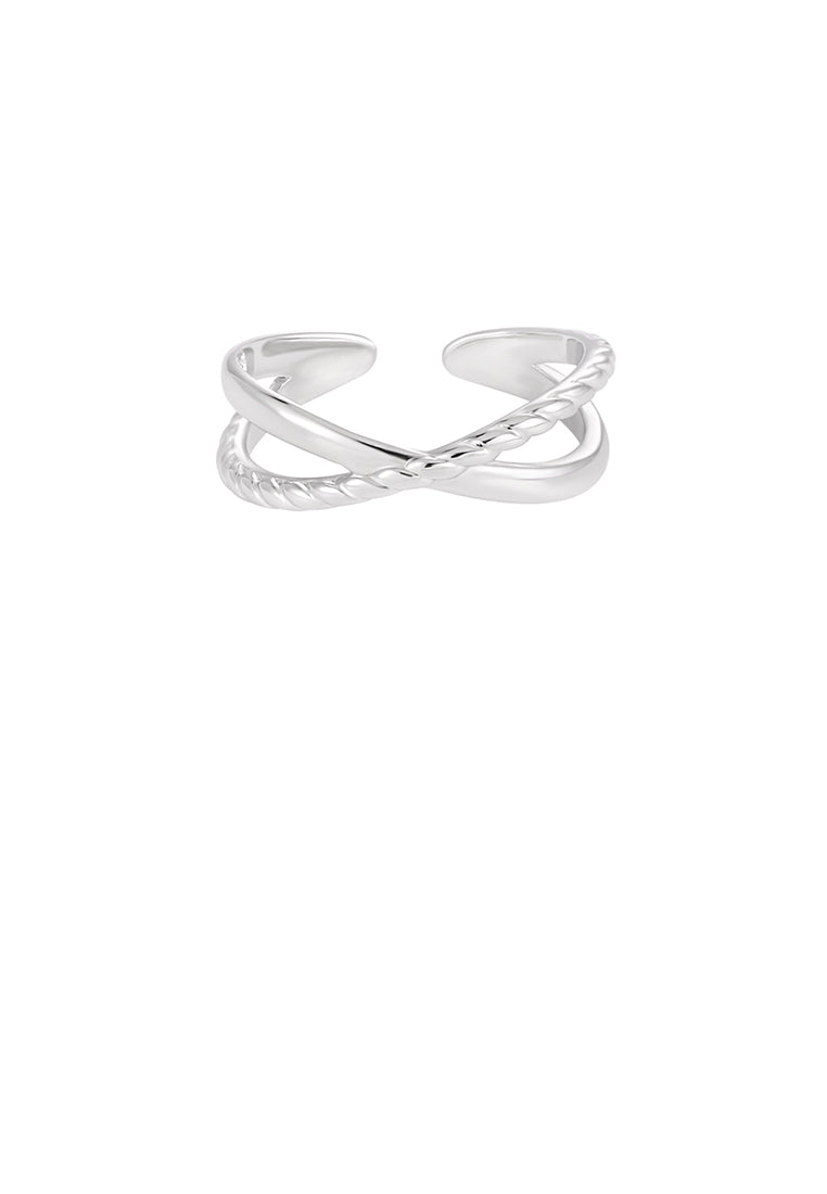 925 Sterling Silver Simple And Fashion Twist Cross Geometric Adjustable Open Ring
