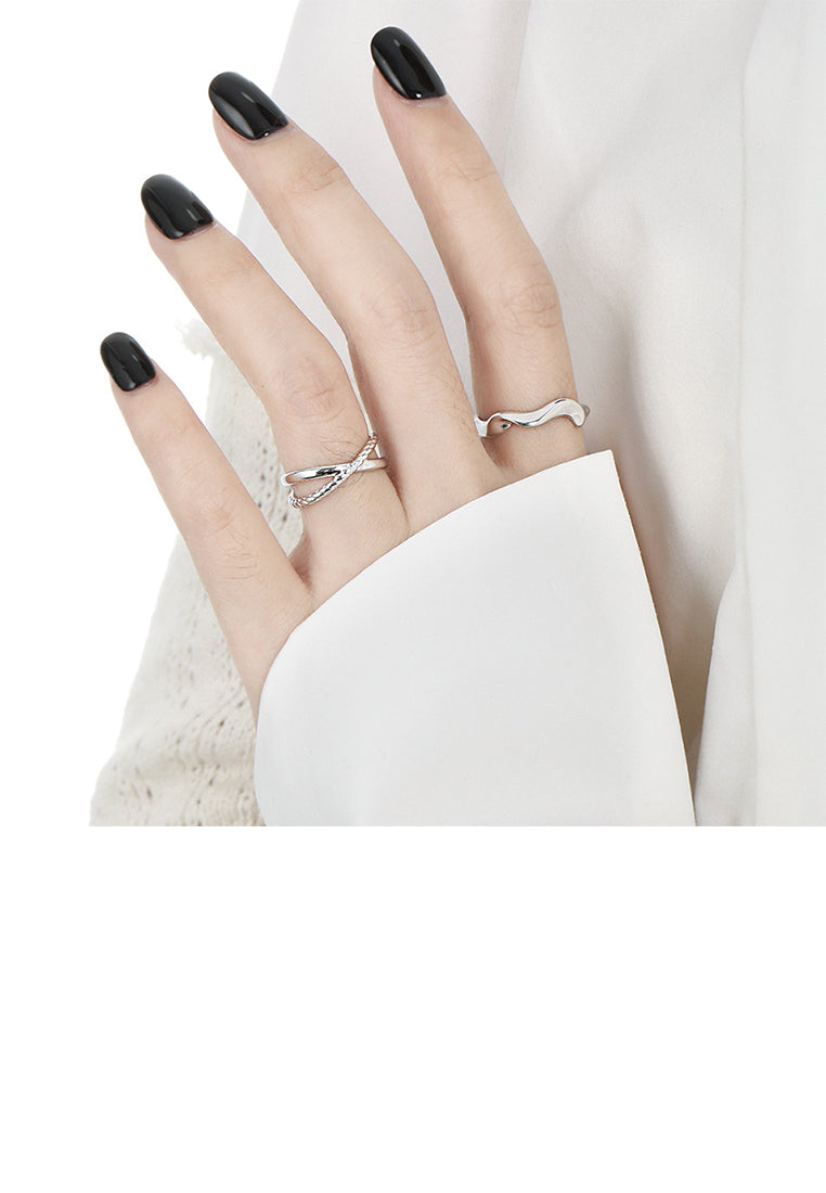 925 Sterling Silver Simple And Fashion Twist Cross Geometric Adjustable Open Ring