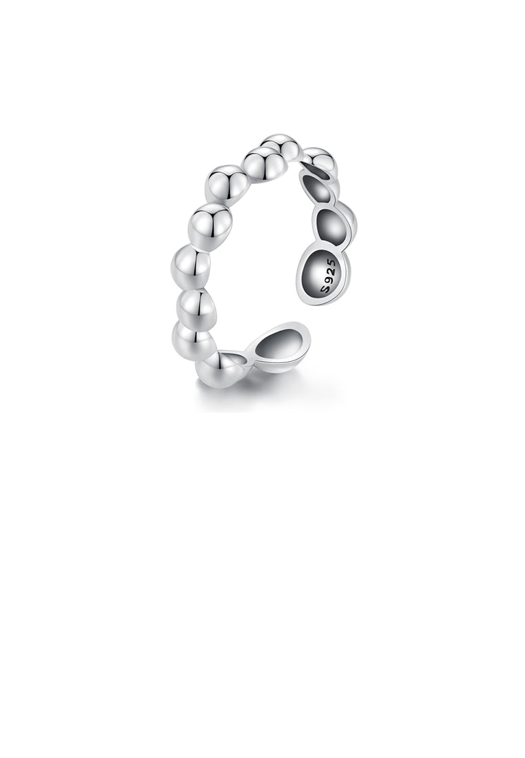925 Sterling Silver Fashion Simple Round Bead Geometric Adjustable Open Ring