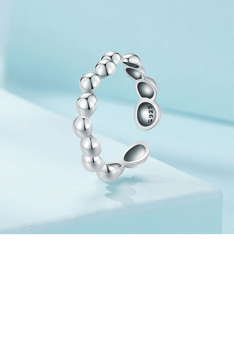 925 Sterling Silver Fashion Simple Round Bead Geometric Adjustable Open Ring
