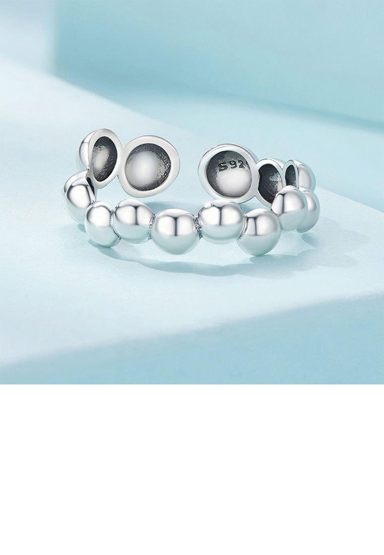 925 Sterling Silver Fashion Simple Round Bead Geometric Adjustable Open Ring