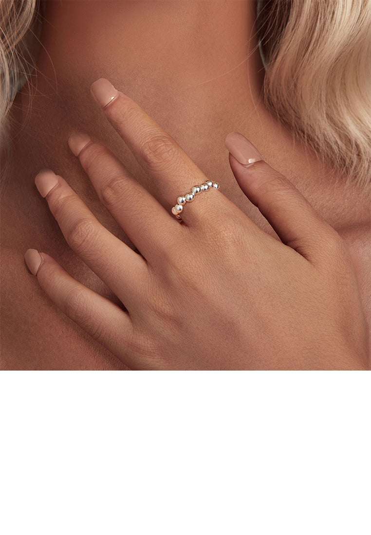 925 Sterling Silver Fashion Simple Round Bead Geometric Adjustable Open Ring