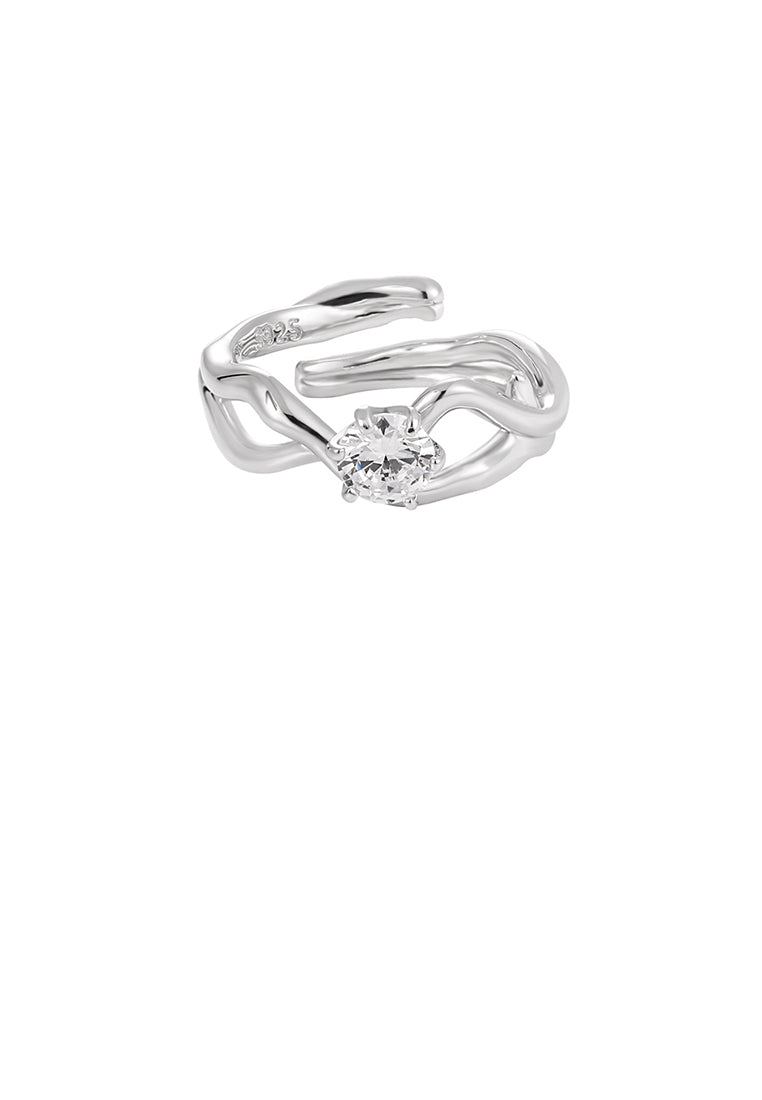 925 Sterling Silver Simple Creative Irregular Line Geometric Adjustable Open Ring with Cubic Zirconia - Luxurious Look