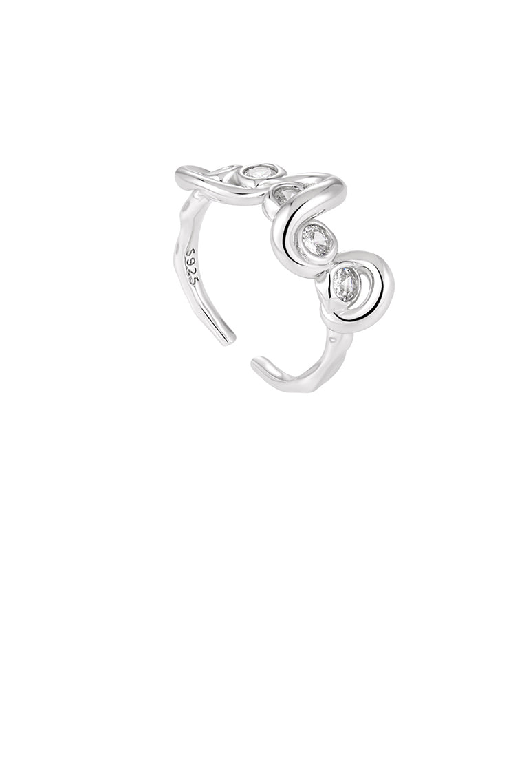925 Sterling Silver Simple and Fashion Irregular Wavy Line Adjustable Open Ring with Cubic Zirconia - Luxurious Look