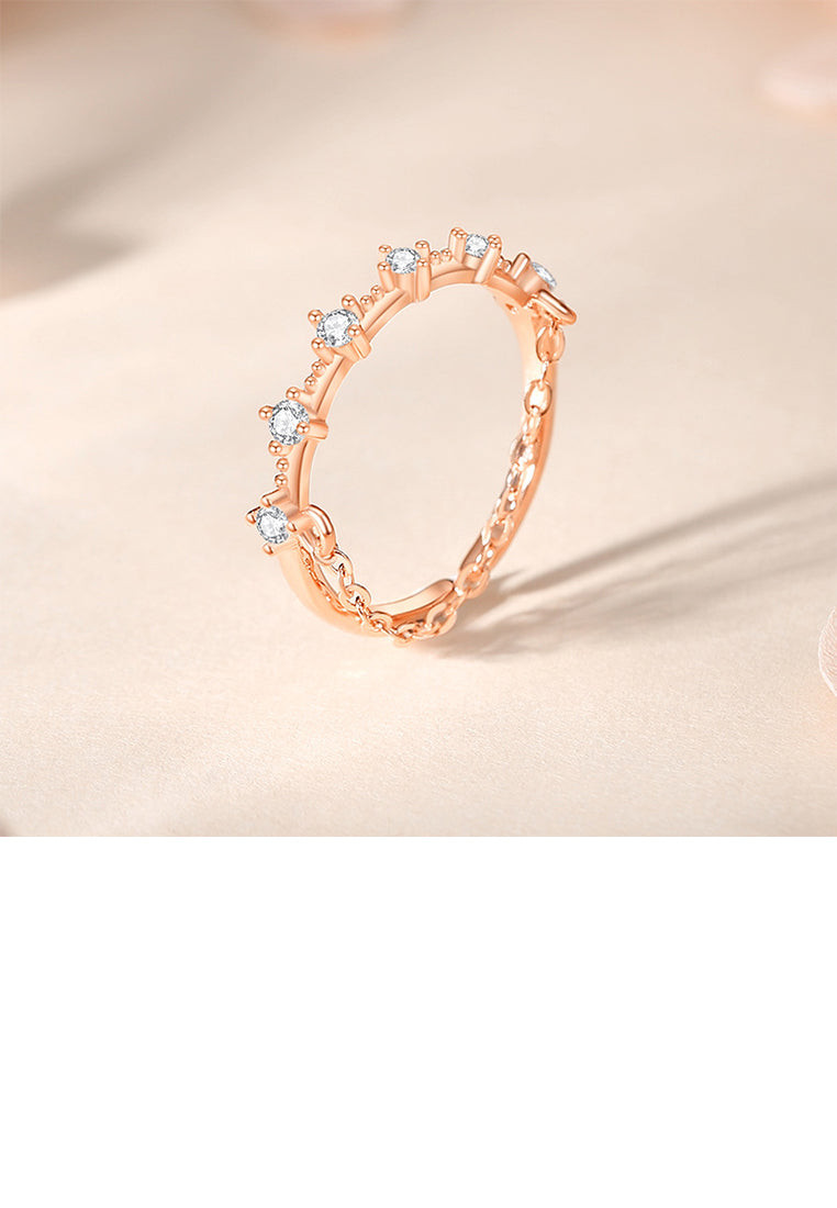 925 Sterling Silver Plated Rose Gold Simple and Fashion Geometric Tassel Adjustable Open Ring with Cubic Zirconia - Luxurious Look