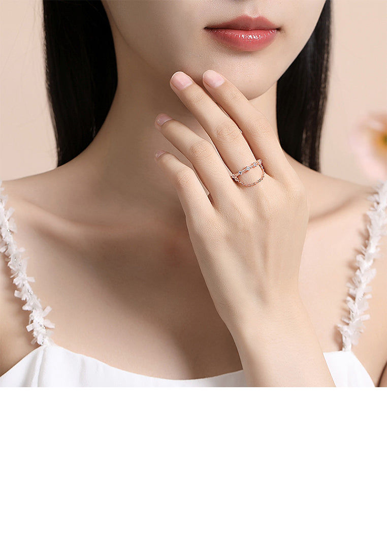 925 Sterling Silver Plated Rose Gold Simple and Fashion Geometric Tassel Adjustable Open Ring with Cubic Zirconia - Luxurious Look