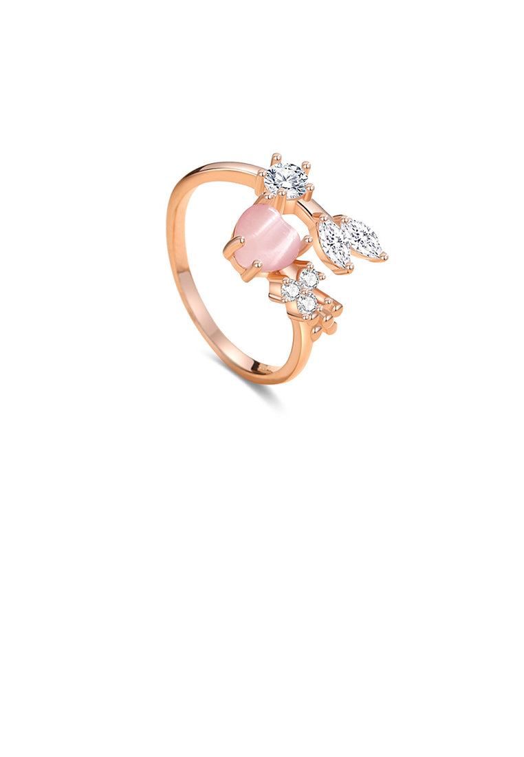 925 Sterling Silver Plated Rose Gold Fashion and Simple Heart-shaped Cats Eye Adjustable Open Ring with Cubic Zirconia - Luxurious Look