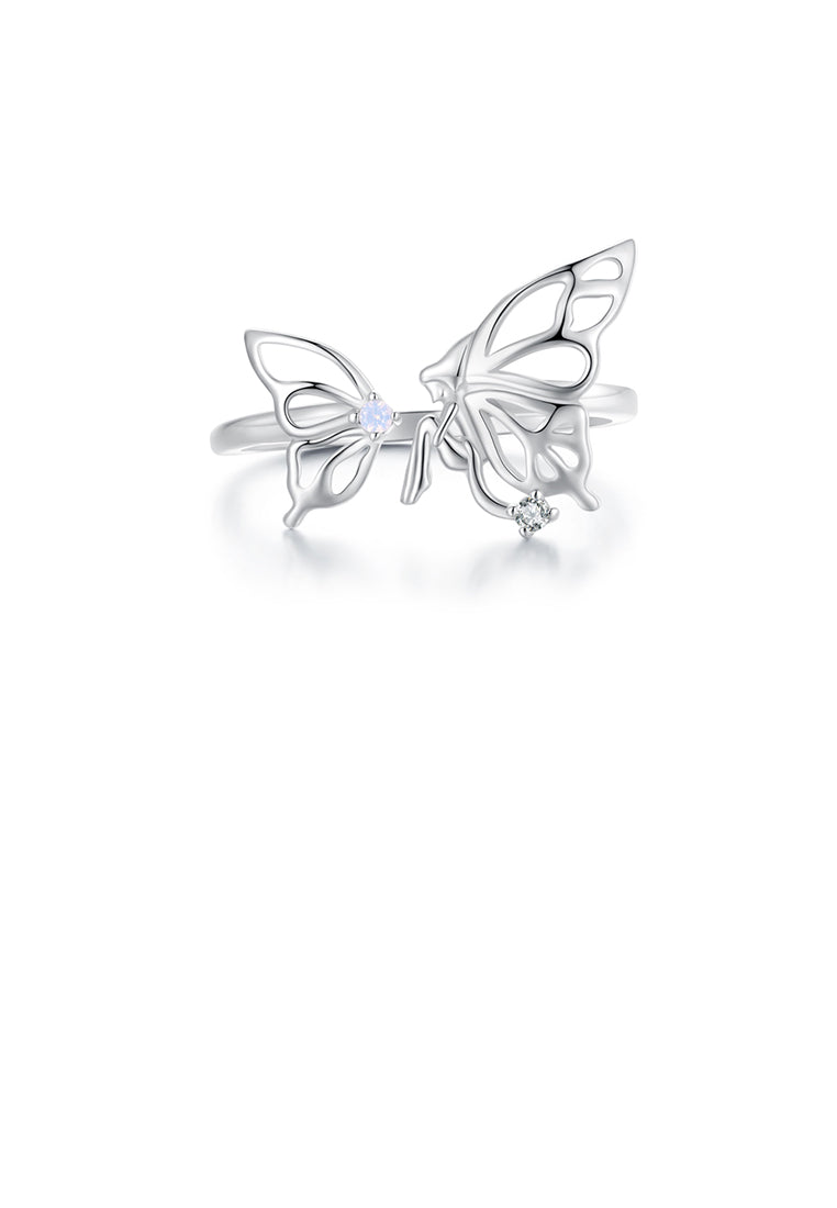 925 Sterling Silver Fashion Simple Butterfly Elf Adjustable Open Ring with Cubic Zirconia - Luxurious Look