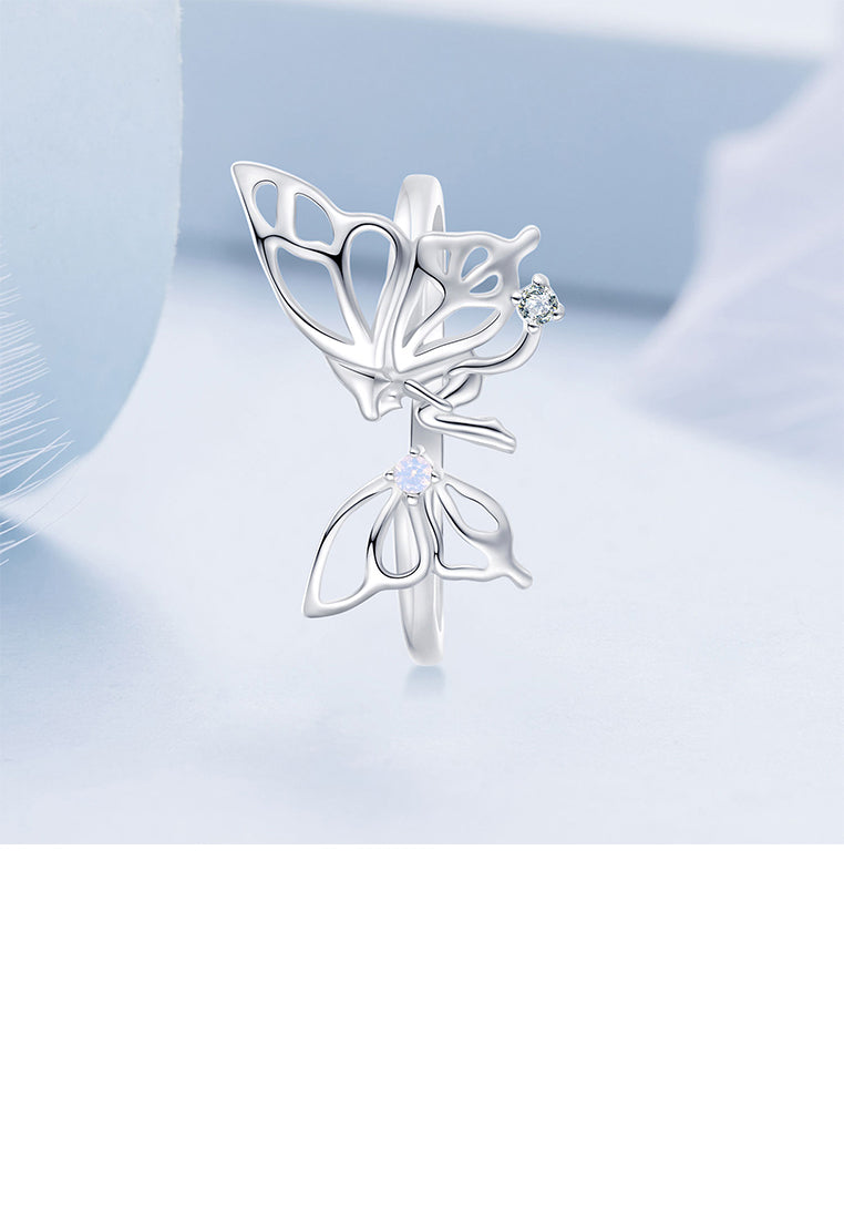 925 Sterling Silver Fashion Simple Butterfly Elf Adjustable Open Ring with Cubic Zirconia - Luxurious Look