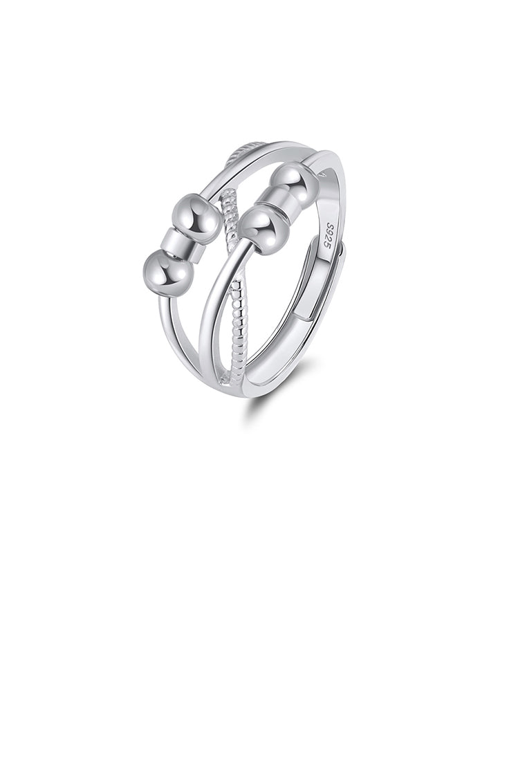 925 Sterling Silver Fashion And Creative Beaded Cross Geometric Adjustable Ring