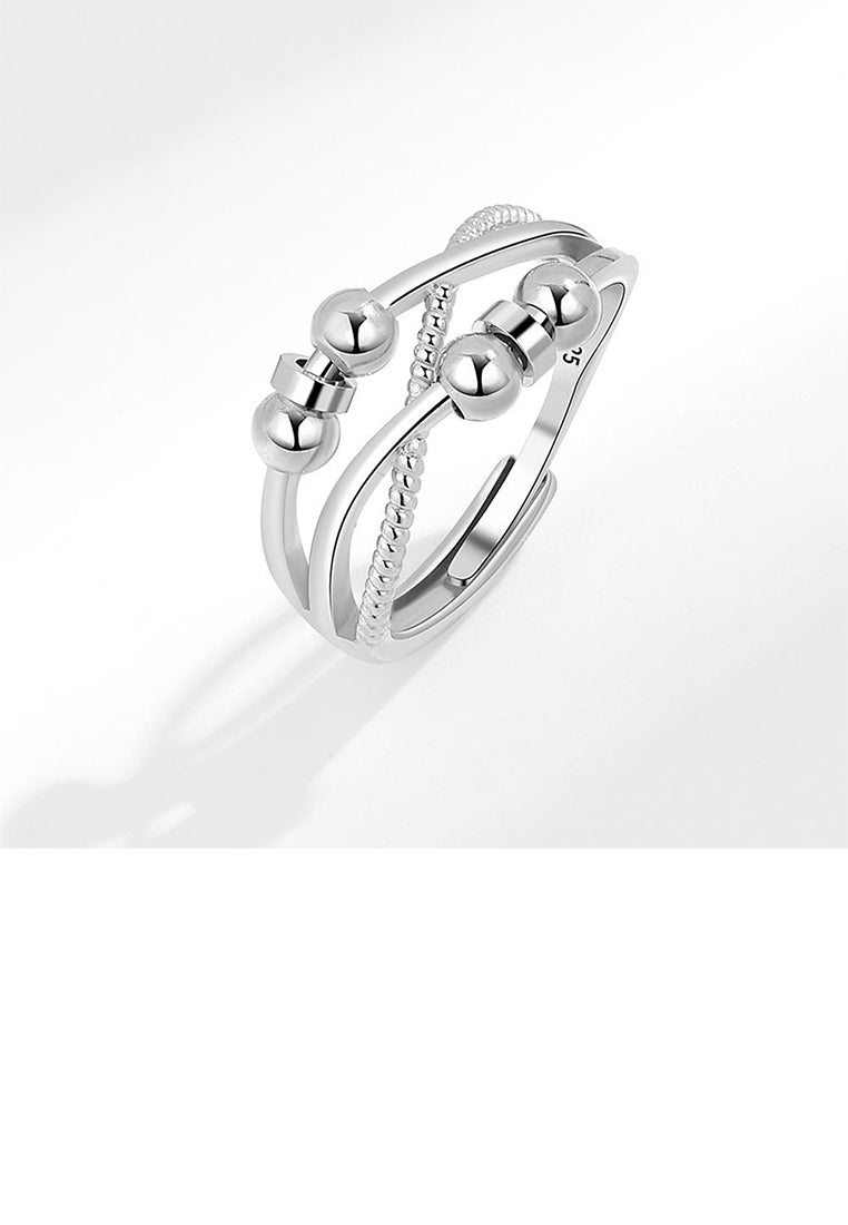 925 Sterling Silver Fashion And Creative Beaded Cross Geometric Adjustable Ring