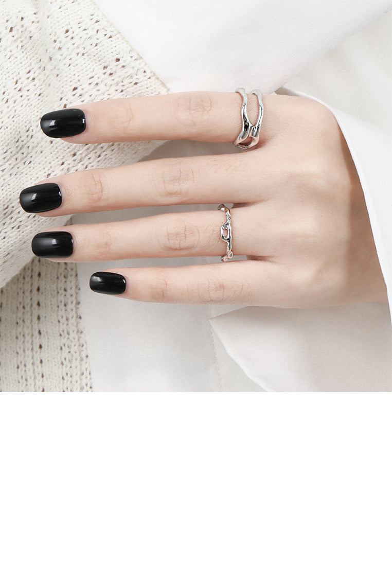 925 Sterling Silver Simple and Personalized Irregular Geometry Adjustable Open Ring