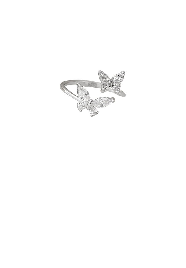 925 Sterling Silver Fashion Simple Butterfly Adjustable Open Ring with Cubic Zirconia - Luxurious Look