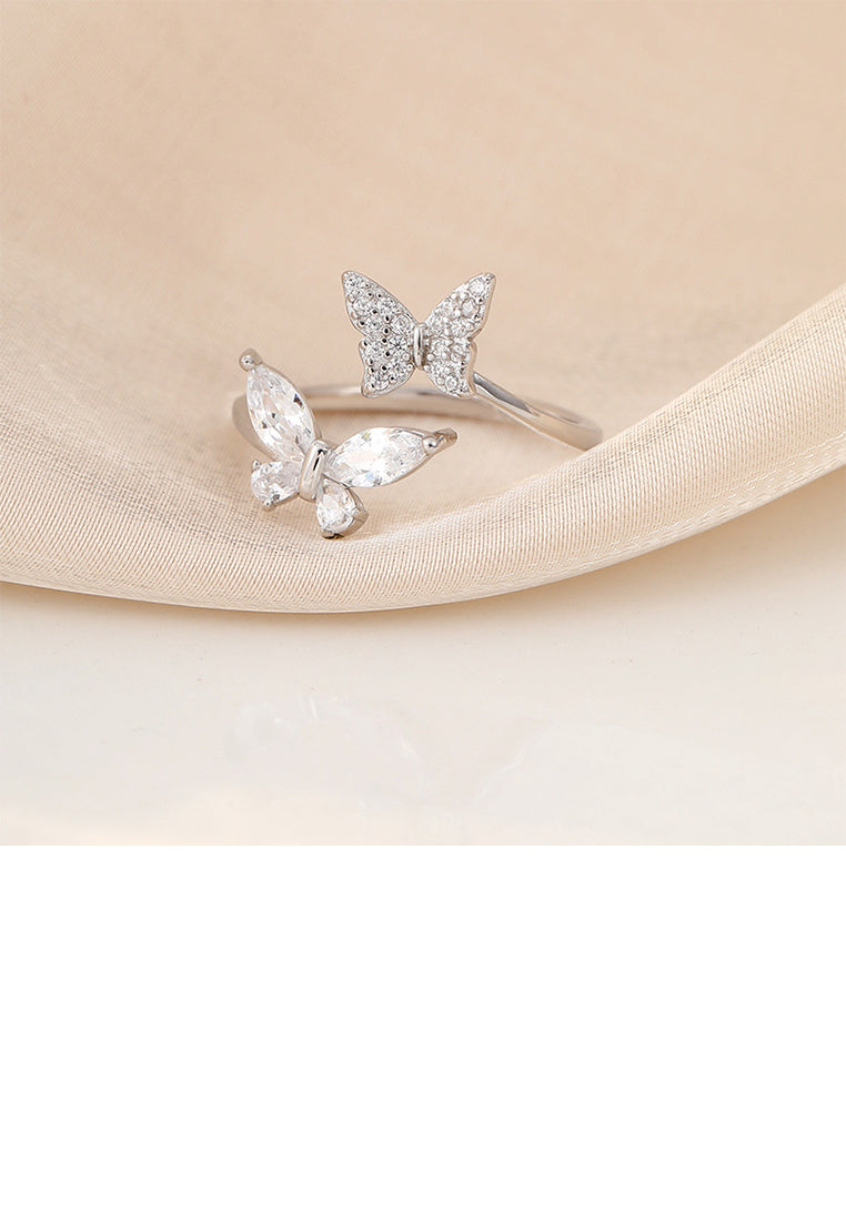 925 Sterling Silver Fashion Simple Butterfly Adjustable Open Ring with Cubic Zirconia - Luxurious Look