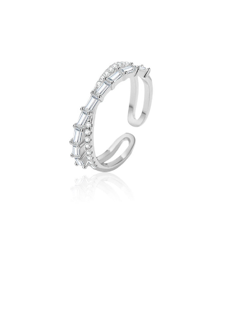 925 Sterling Silver Simple Fashion Crossover Geometric Adjustable Open Ring With Cubic Zirconia - Luxurious Look
