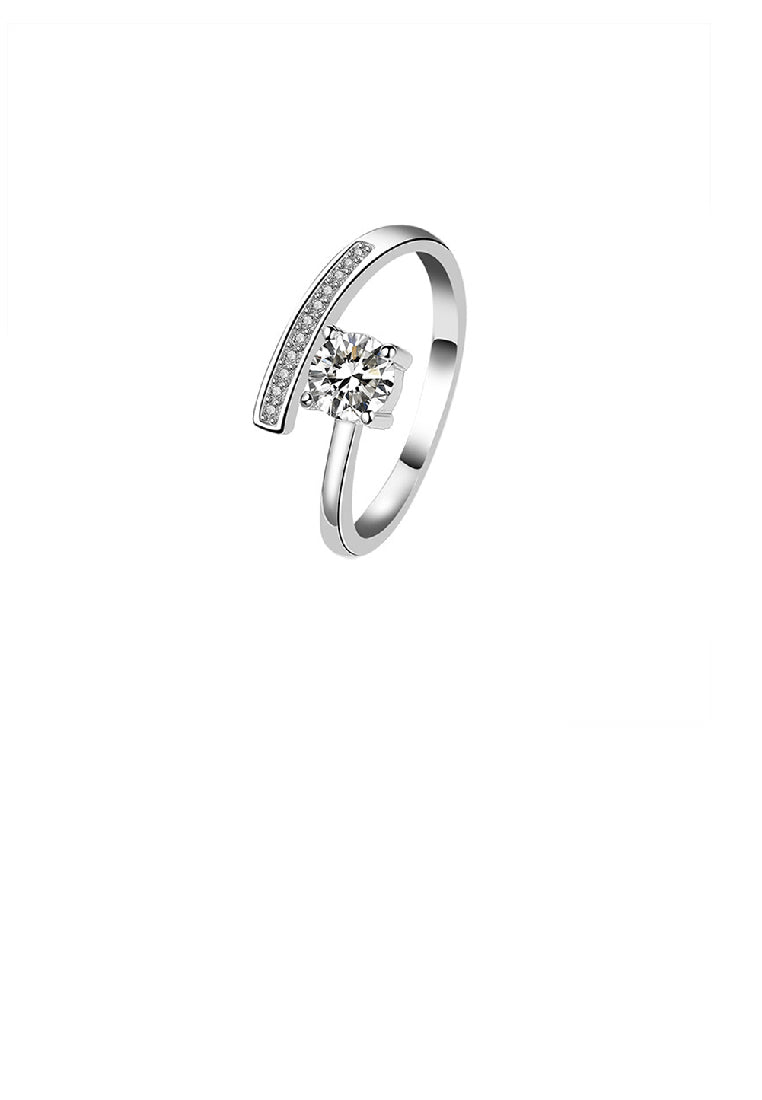 925 Sterling Silver Simple Brilliant Geometric Adjustable Open Ring With Cubic Zirconia - Luxurious Look