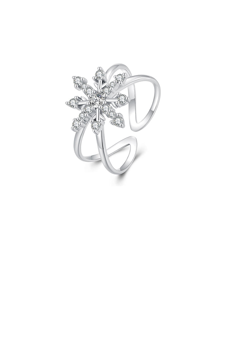925 Sterling Silver Fashion Simple Snowflake Adjustable Open Ring With Cubic Zirconia - Luxurious Look