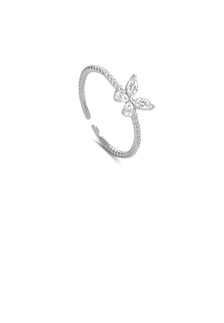 925 Sterling Silver Simple and Fashion Butterfly Twist Adjustable Open Ring with Cubic Zirconia - Luxurious Look