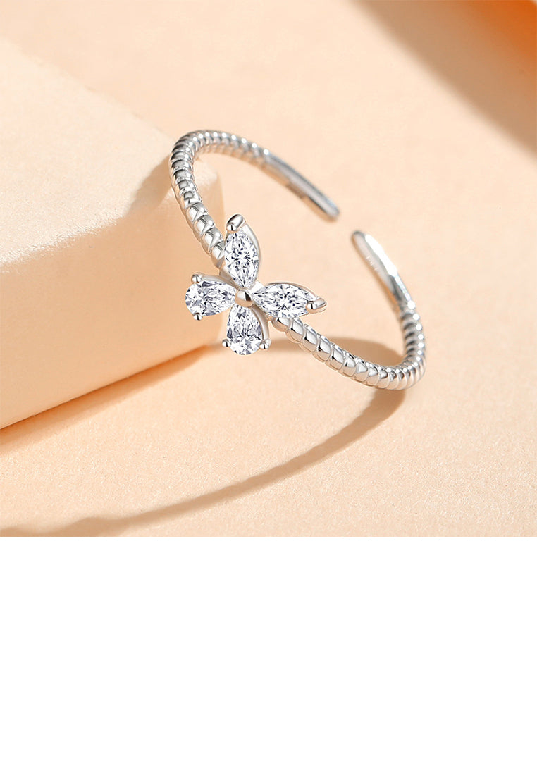 925 Sterling Silver Simple and Fashion Butterfly Twist Adjustable Open Ring with Cubic Zirconia - Luxurious Look