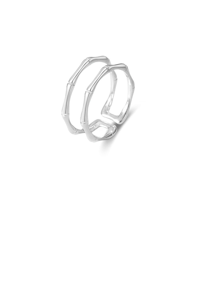 925 Sterling Silver Simple and Personalized Bamboo Geometric Double-layer Adjustable Open Ring