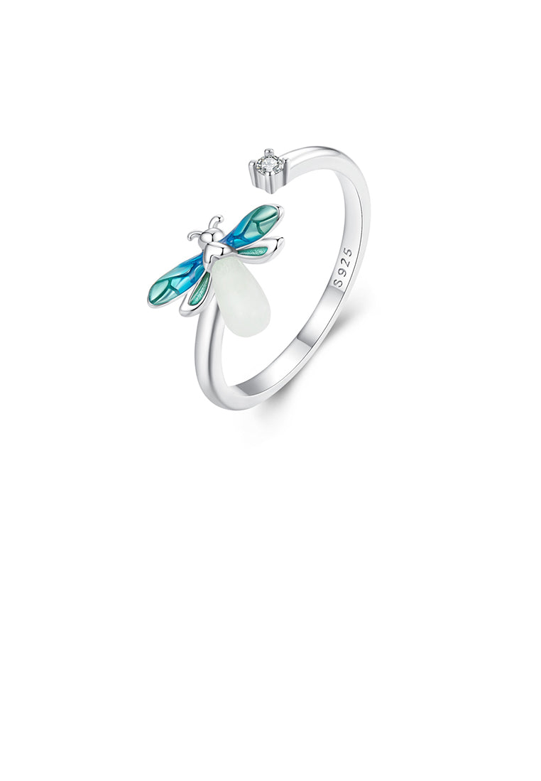 925 Sterling Silver Fashion Temperament Firefly Adjustable Open Ring with Cubic Zirconia - Luxurious Look