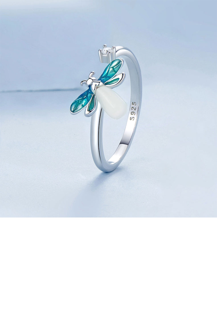 925 Sterling Silver Fashion Temperament Firefly Adjustable Open Ring with Cubic Zirconia - Luxurious Look