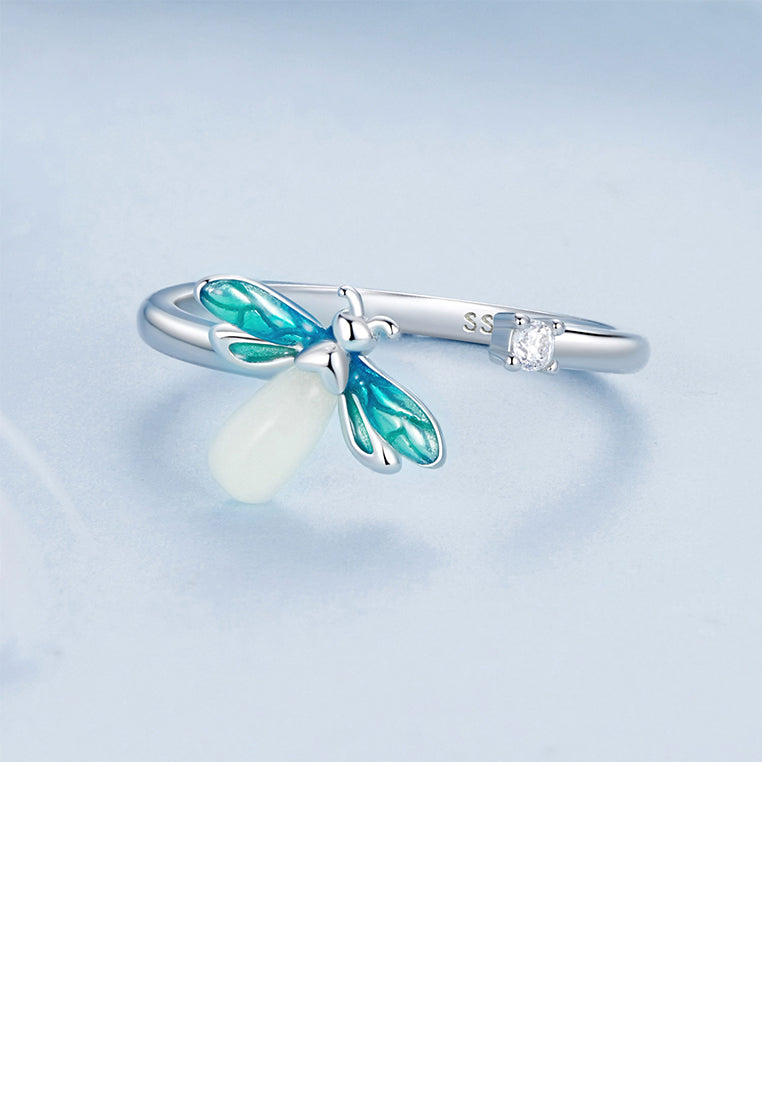 925 Sterling Silver Fashion Temperament Firefly Adjustable Open Ring with Cubic Zirconia - Luxurious Look