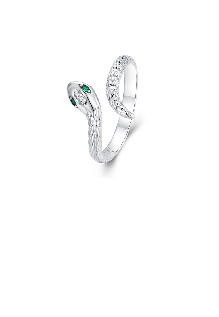 925 Sterling Silver Simple Personalized Snake Shape Adjustable Open Ring with Cubic Zirconia - Luxurious Look