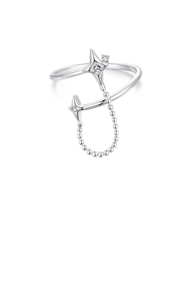 925 Sterling Silver Simple Temperament Star Tassel Adjustable Open Ring with Cubic Zirconia - Luxurious Look