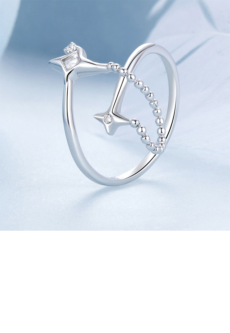 925 Sterling Silver Simple Temperament Star Tassel Adjustable Open Ring with Cubic Zirconia - Luxurious Look