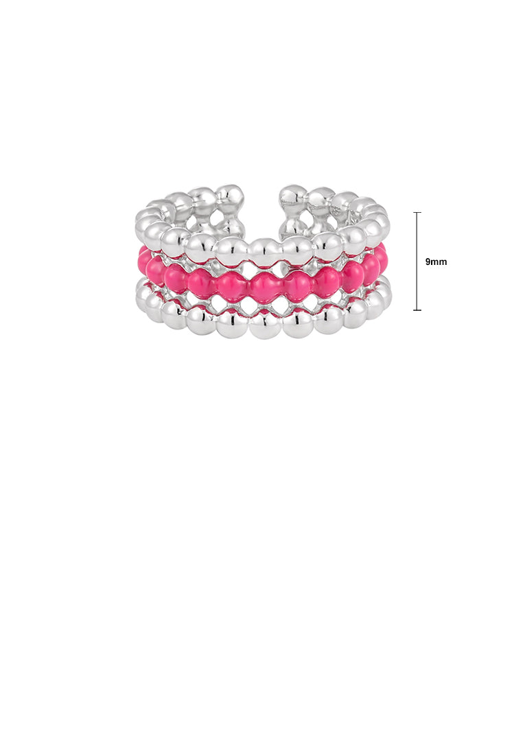 925 Sterling Silver Simple and Personalized Enamel Rose Red Ball Multi-layer Geometric Adjustable Open Ring - Vibrant Color