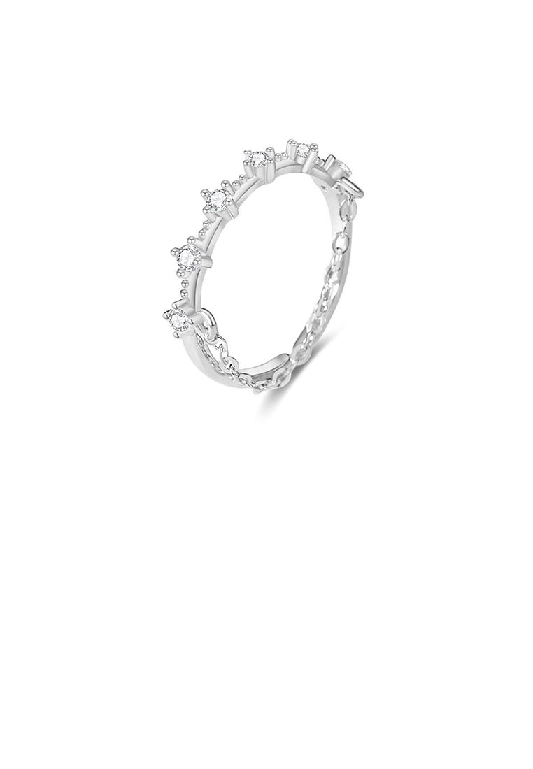 925 Sterling Silver Simple and Fashion Geometric Tassel Adjustable Open Ring with Cubic Zirconia - Luxurious Look