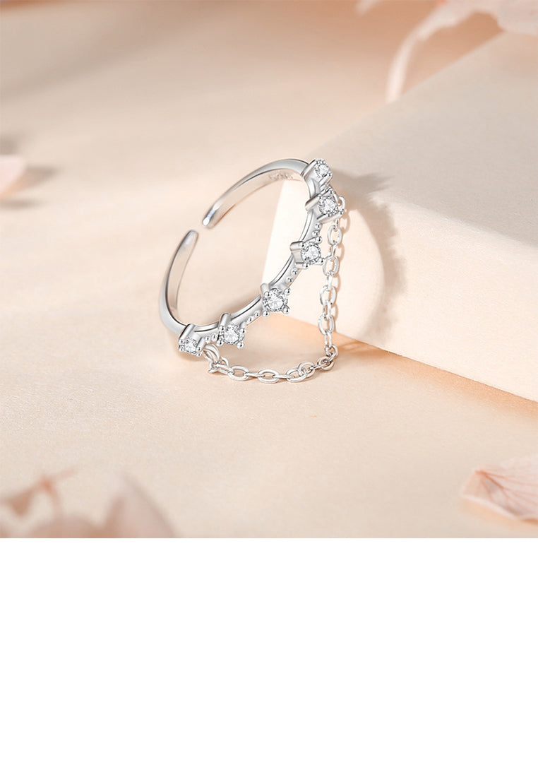 925 Sterling Silver Simple and Fashion Geometric Tassel Adjustable Open Ring with Cubic Zirconia - Luxurious Look