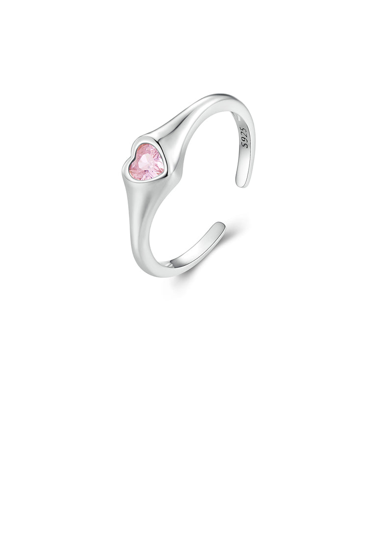 925 Sterling Silver Fashion Simple Heart Shape Adjustable Open Ring with Cubic Zirconia - Luxurious Look
