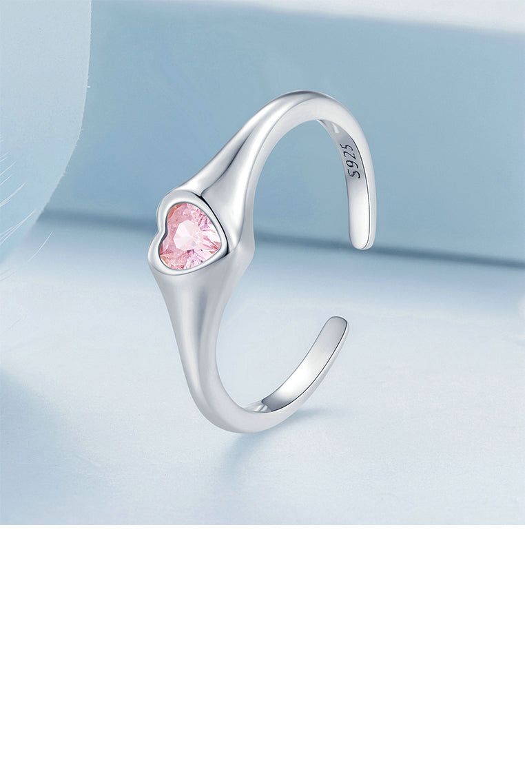 925 Sterling Silver Fashion Simple Heart Shape Adjustable Open Ring with Cubic Zirconia - Luxurious Look