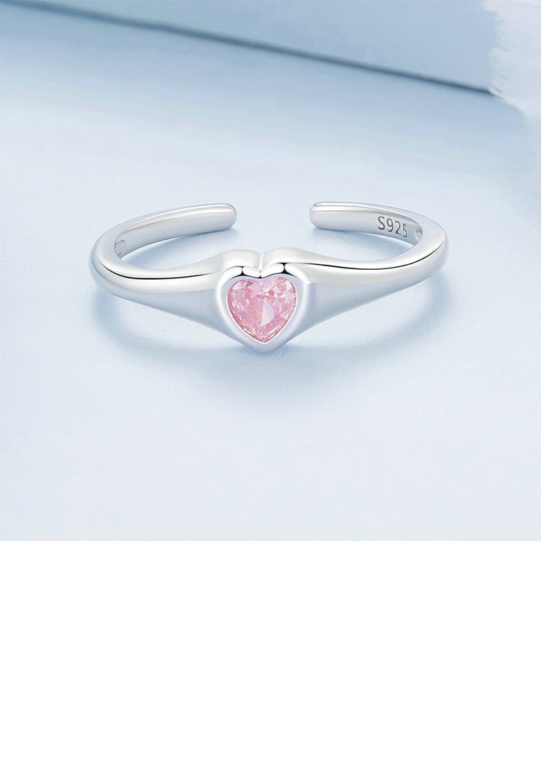 925 Sterling Silver Fashion Simple Heart Shape Adjustable Open Ring with Cubic Zirconia - Luxurious Look