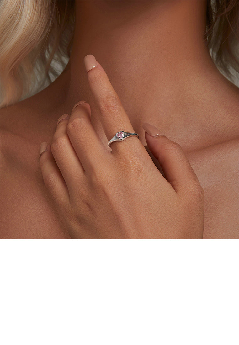 925 Sterling Silver Fashion Simple Heart Shape Adjustable Open Ring with Cubic Zirconia - Luxurious Look