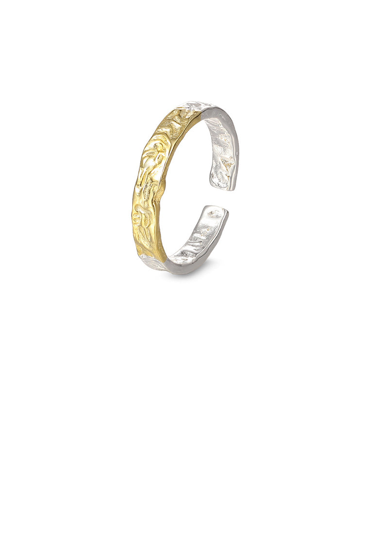 925 Sterling Silver Plated Gold Simple Fashion Irregular Pattern Two-color Geometric Adjustable Open Ring