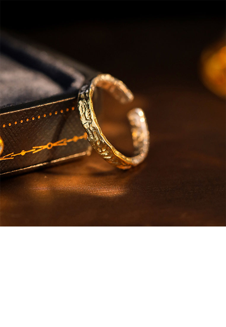 925 Sterling Silver Plated Gold Simple Fashion Irregular Pattern Two-color Geometric Adjustable Open Ring