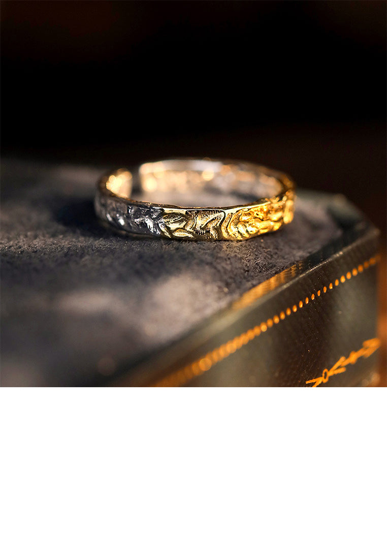 925 Sterling Silver Plated Gold Simple Fashion Irregular Pattern Two-color Geometric Adjustable Open Ring