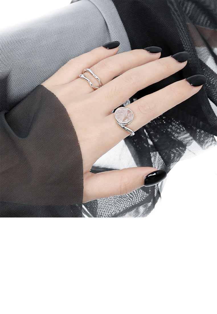 925 Sterling Silver Simple Fashion Geometric White Cubic Zirconia Adjustable Open Ring - Luxurious Look