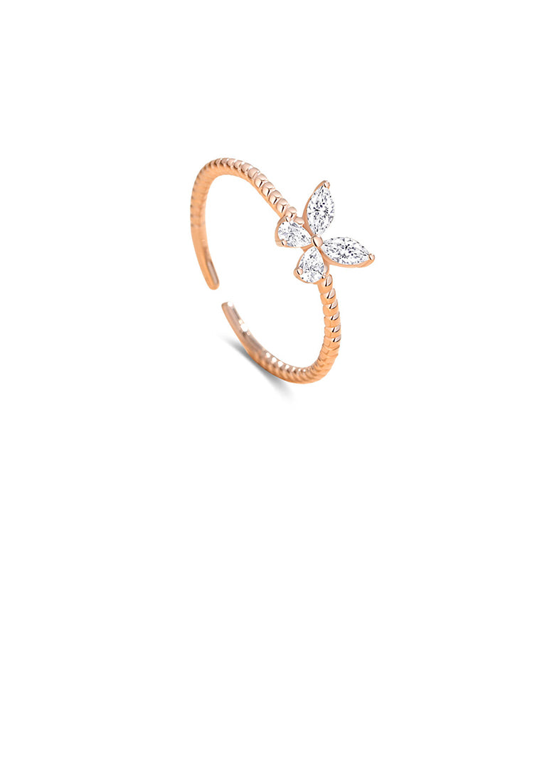 925 Sterling Silver Plated Rose Gold Simple and Fashion Butterfly Twist Adjustable Open Ring with Cubic Zirconia - Luxurious Look